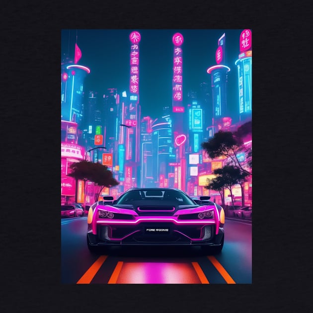 Dark Neon Sports Car in Asian Neon City by star trek fanart and more